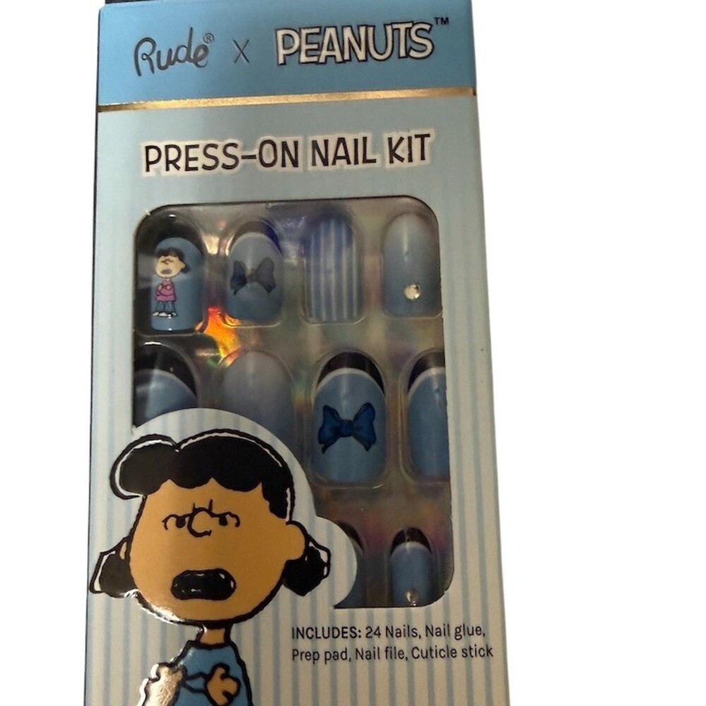 Rude Cosmetics x Peanuts Lucy Press-On Nail Kit Blue 24 Nails Glue Tools